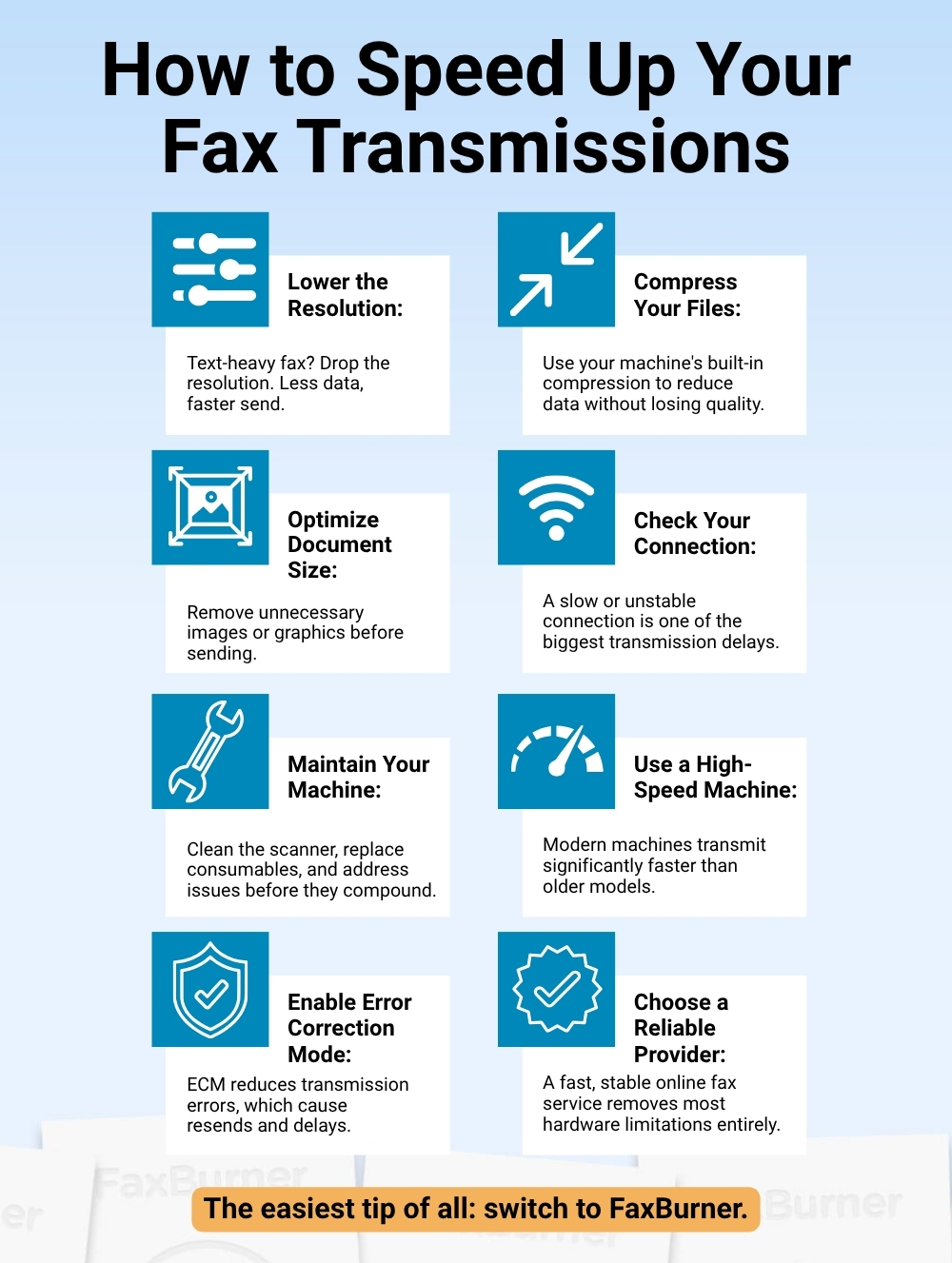 Infographic with recommendations on How to Speed Up Your Fax Transmissions