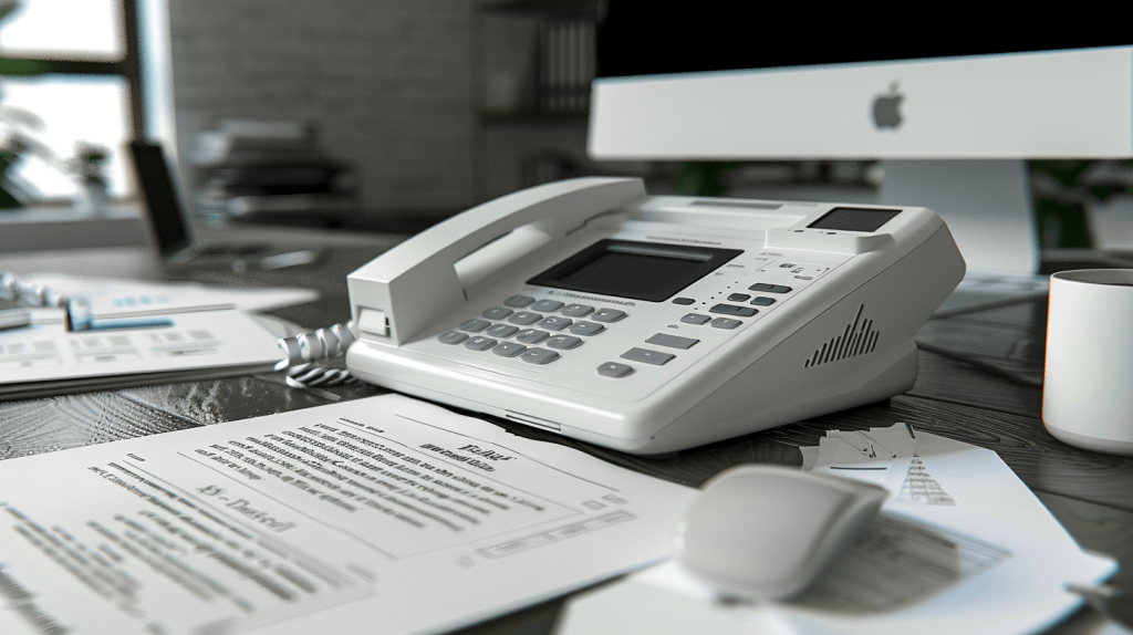 fax machine on a desk