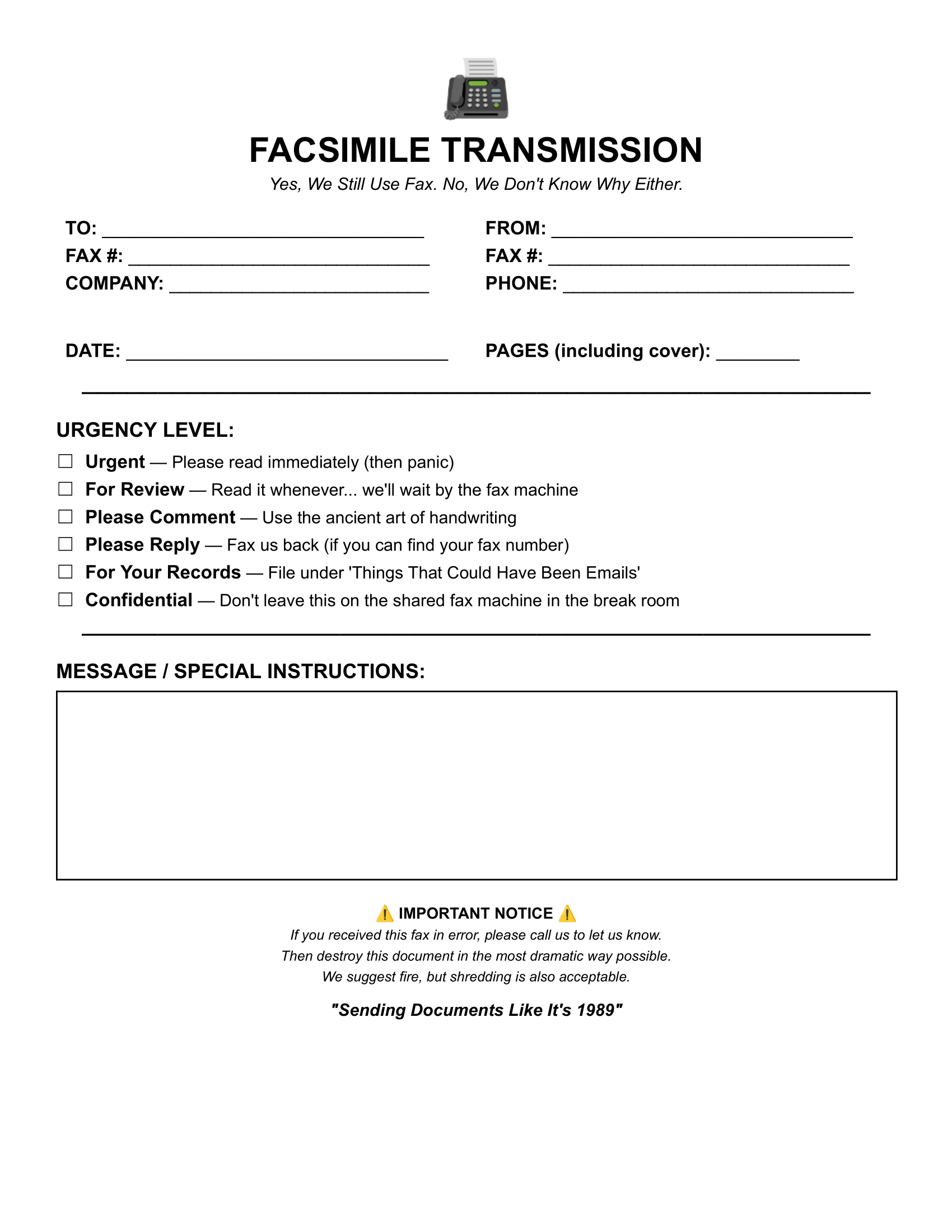 funny fax cover sheet template