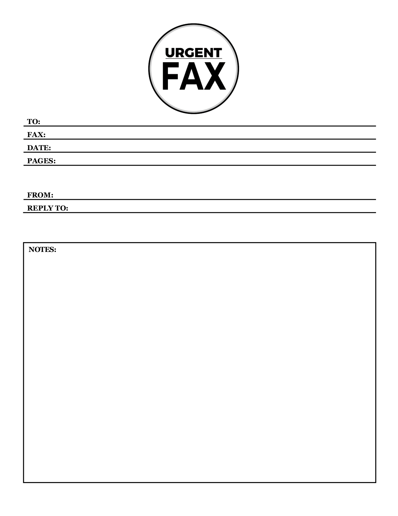 Urgent fax cover sheet with a round URGENT FAX badge and a notes box