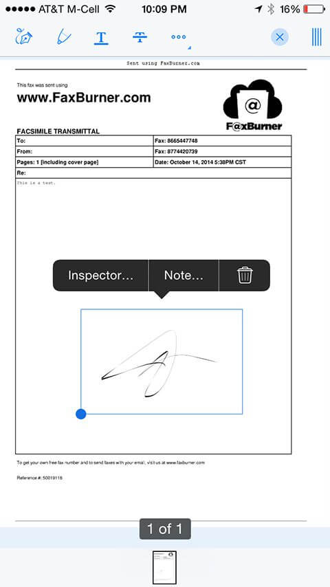Signing a fax in FaxBurner