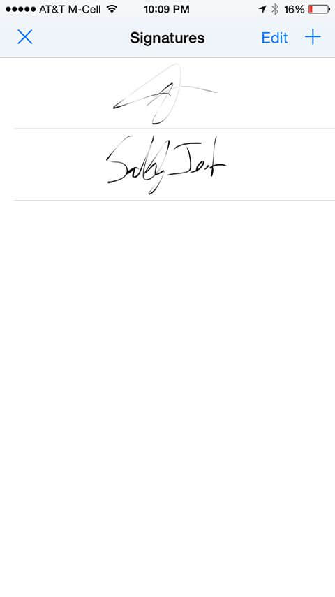 Stored signatures in the FaxBurner app