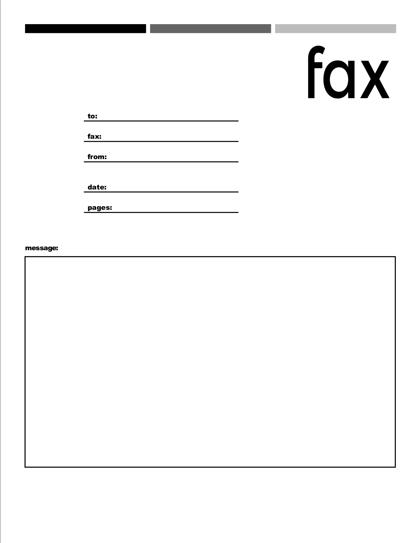 Modern fax cover sheet with grey gradient bars, a lowercase fax title and a message box Modern fax cover sheet with grey gradient bars, a lowercase fax title and a message box