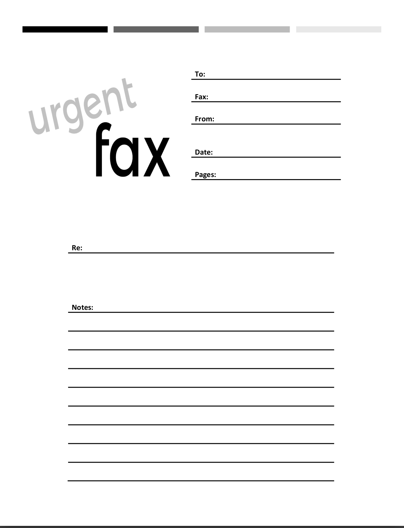 Urgent fax cover sheet with grey gradient bars and a lined notes section