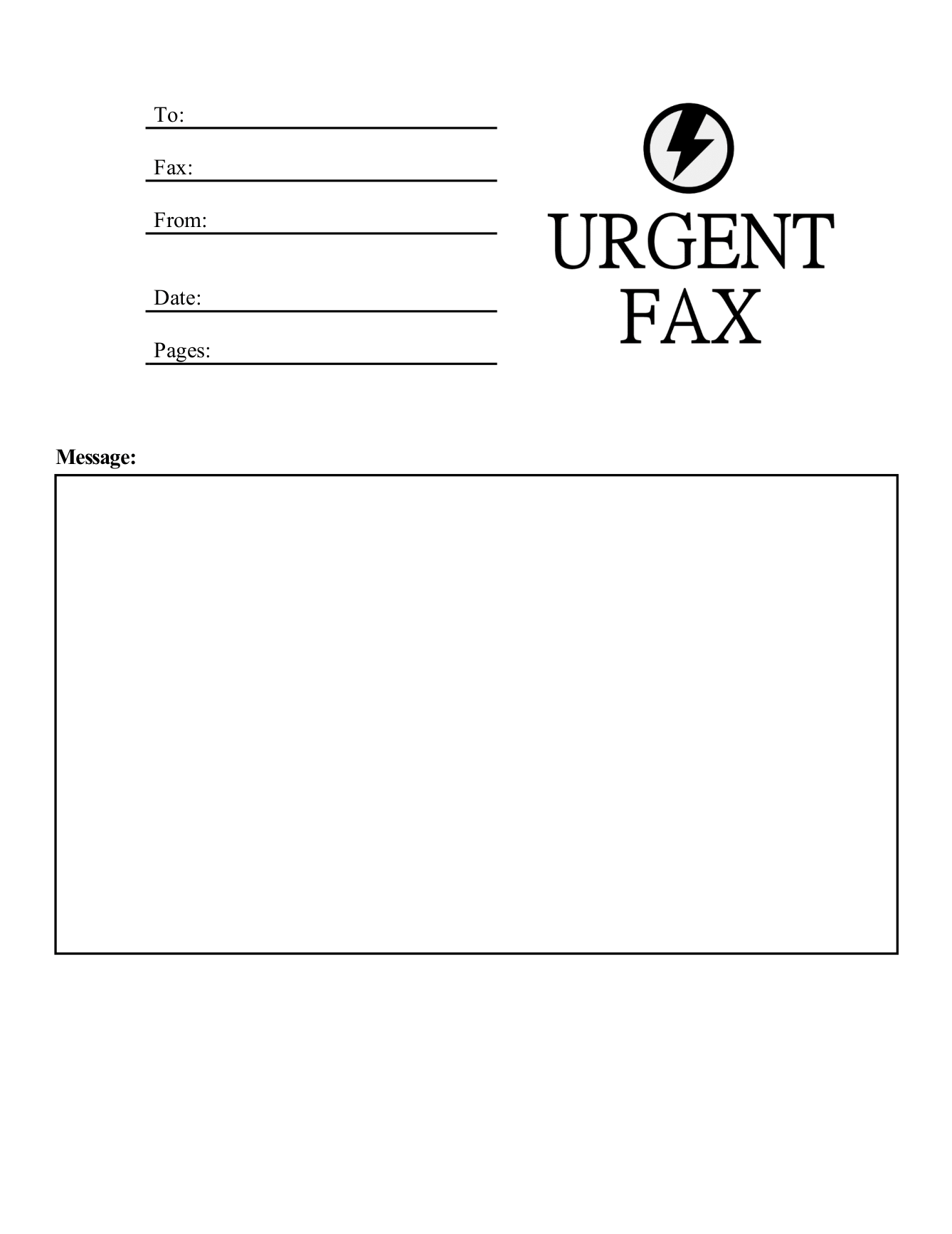Urgent fax cover sheet with a lightning bolt icon and an URGENT FAX title