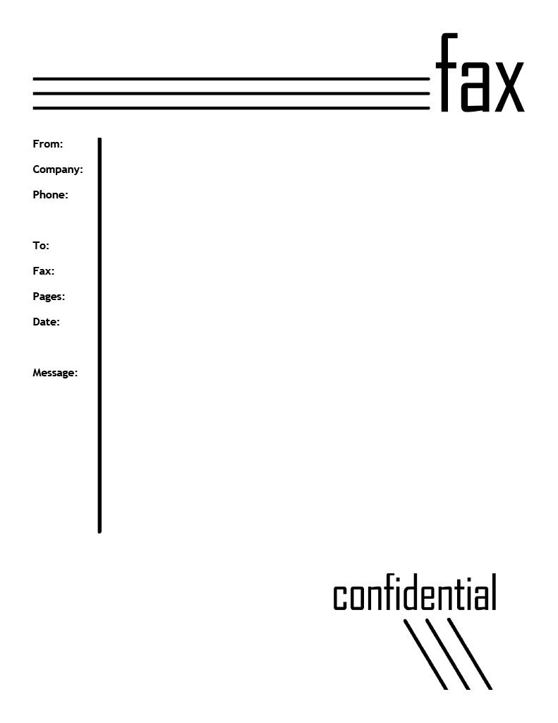 Confidential fax cover sheet with a vertical rule and a confidential label at the bottom