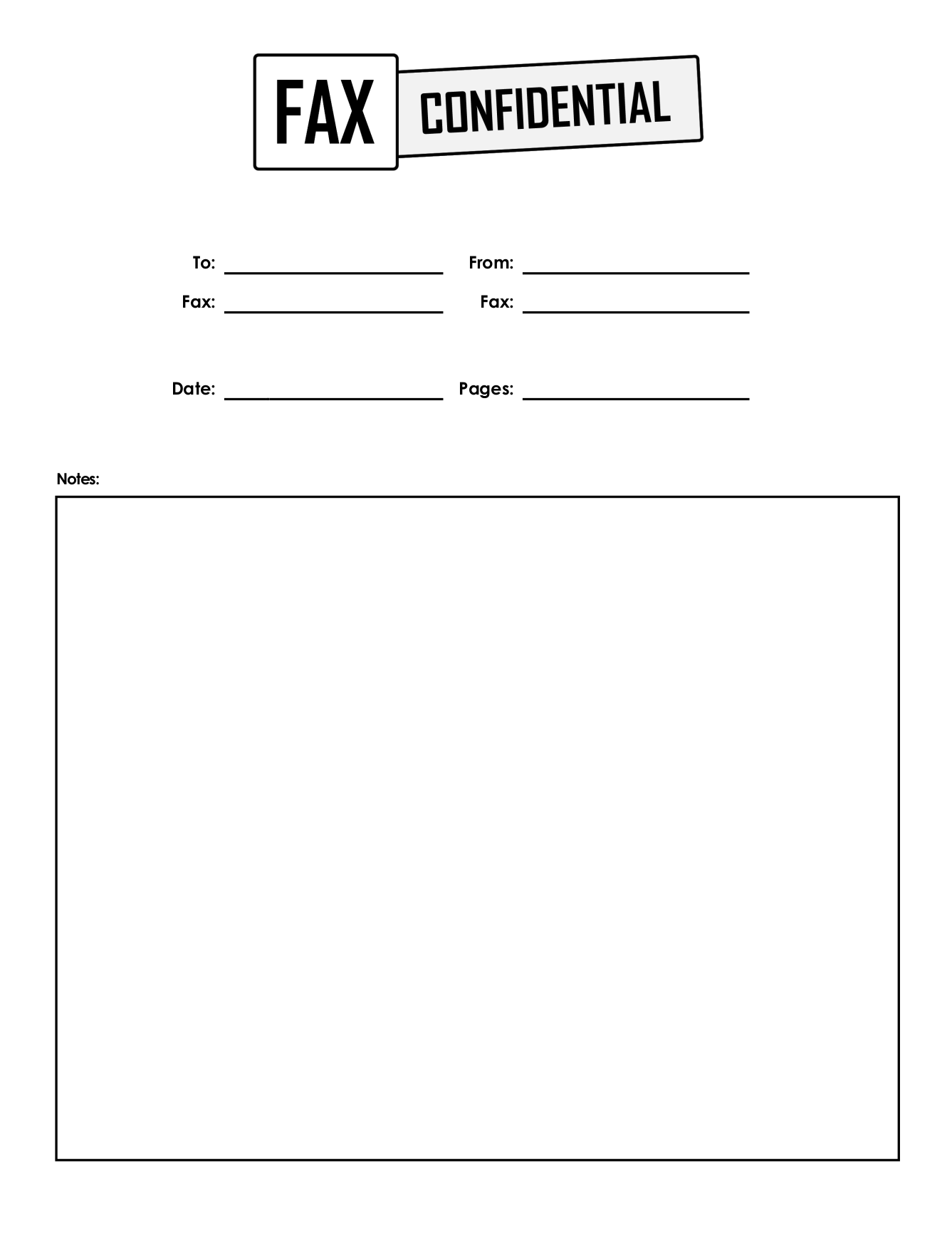 Confidential fax cover sheet with a FAX CONFIDENTIAL stamp header and a notes box